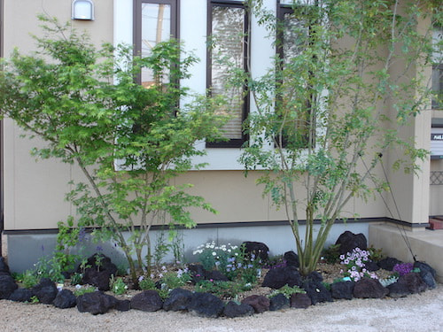 樹木や花を組み合わせた小さなお庭事例の写真1